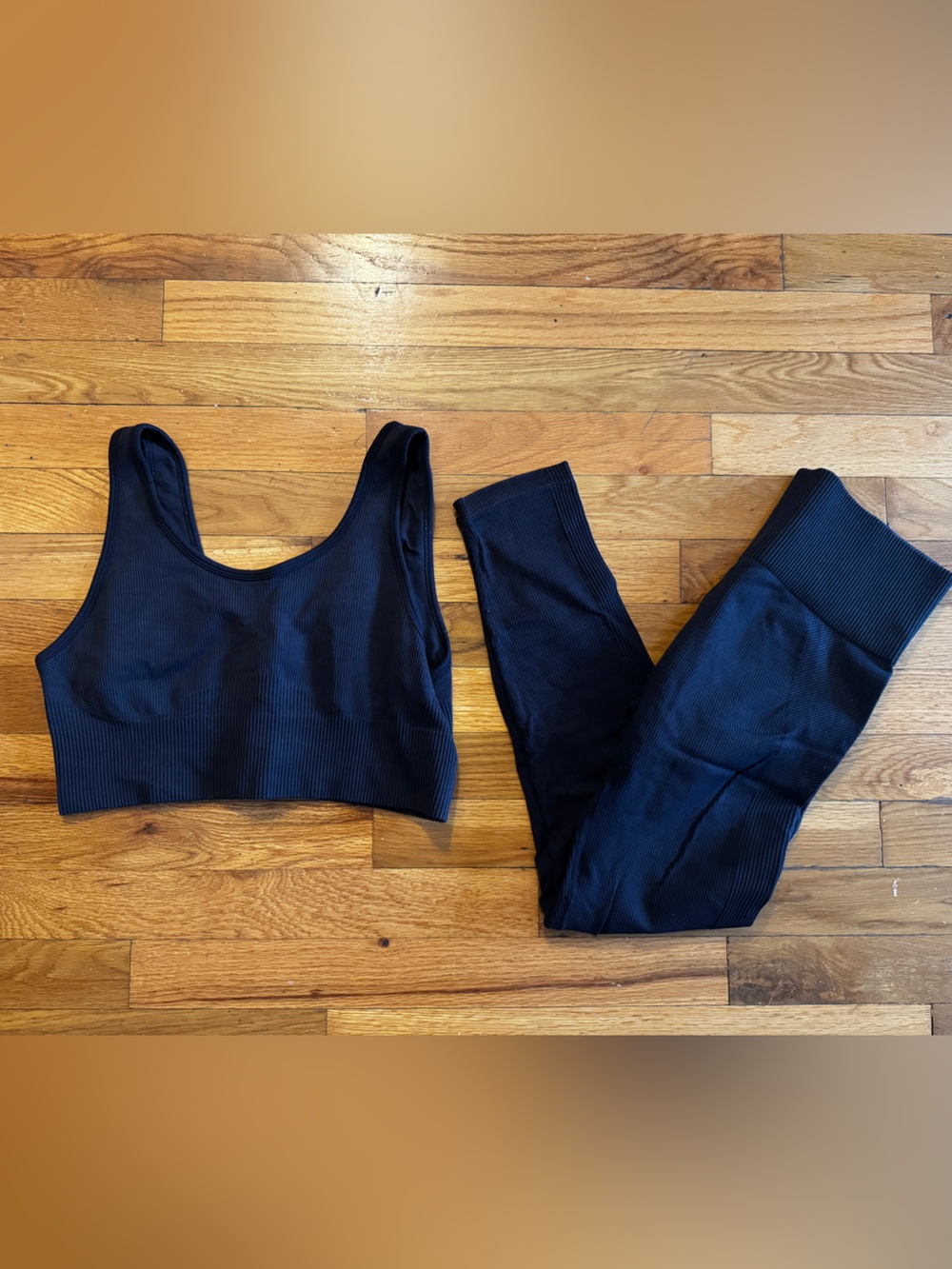 Joy Lab Navy Ribbed Seamless Leggings Sports Bra Set Size Medium Workout Set